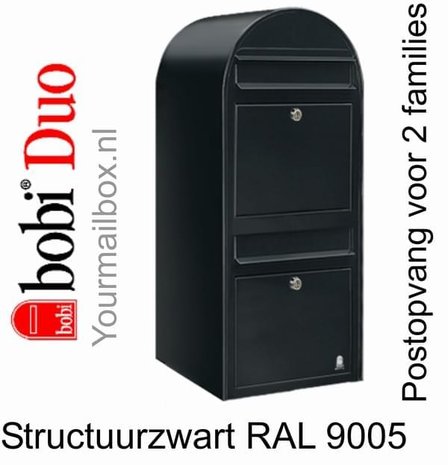 Brievenbus Bobi Duo structuurzwart RAL 9005