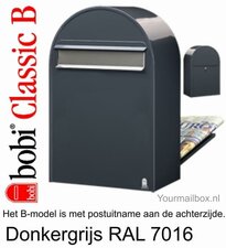 Brievenbus Bobi Classic B donkergrijs RAL 7016 met RVS klep