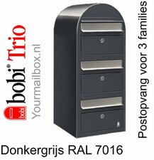 Brievenbus Bobi Trio donkergrijs RAL 7016 met RVS klep